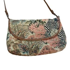 Vintage 1990s crossbody purse mini forest animal print zebra bohemian
